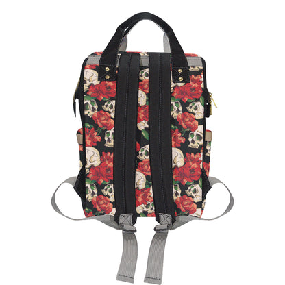 Skull Red Rose Diaper Bag Backpack