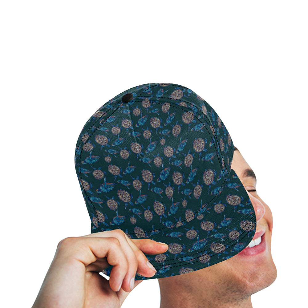 Sea Turtle Hand Drawn Blue Print Snapback Cap