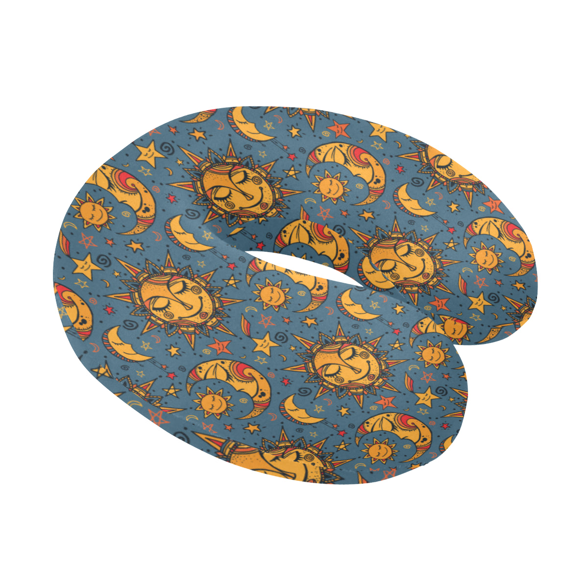 Celestial Moon Sun Pattern Print Design 02 U-Shaped Travel Neck Pillow