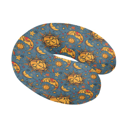 Celestial Moon Sun Pattern Print Design 02 U-Shaped Travel Neck Pillow