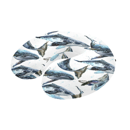 Blue Whale Pattern Print Design 03 U-Shaped Travel Neck Pillow
