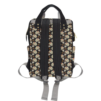 Sugar Skull Flower Design Themed Print Diaper Bag Backpack