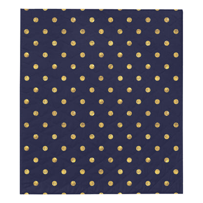 Polka Dot Gold Blue Pattern Print Design 02 Premium Quilt