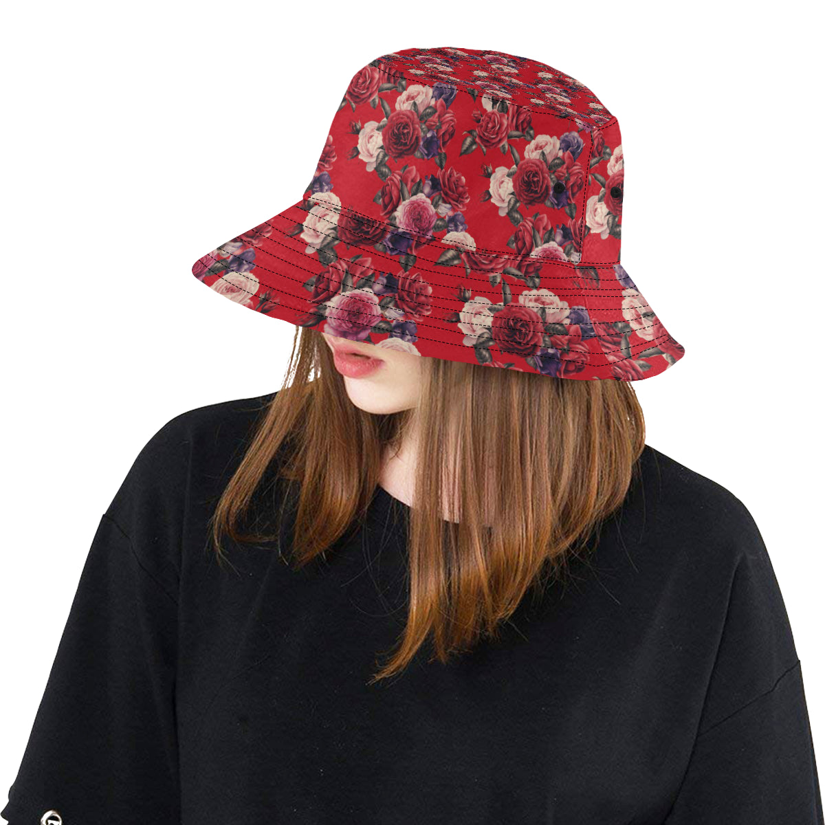 Rose Red Pattern Print Design RO07 Unisex Bucket Hat