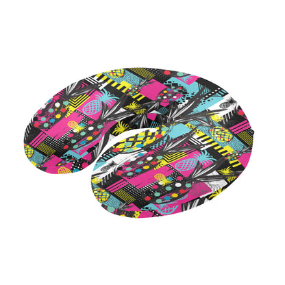Pop Art Pineapple Pattern Print Design A02 U-Shaped Travel Neck Pillow