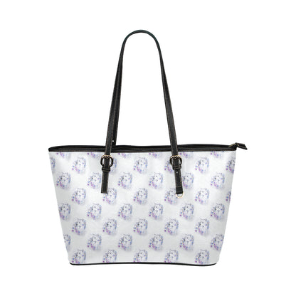 Wolf with Flower Print Design Leather Tote Bag