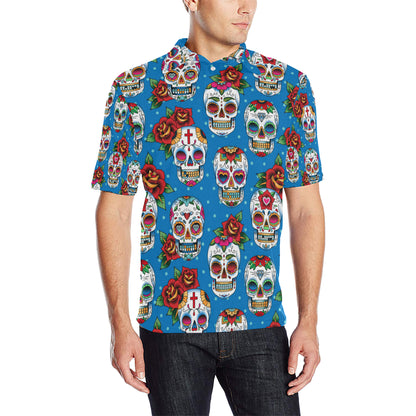 Sugar Skull Rose Pattern Men Polo Shirt