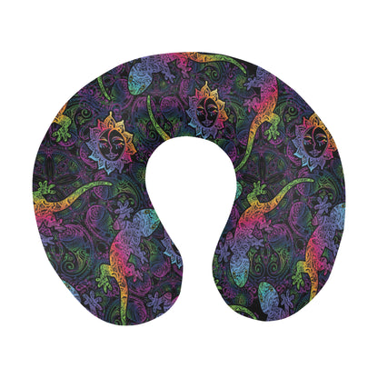 Gecko Rainbow Pattern Print Design 03 U-Shaped Travel Neck Pillow