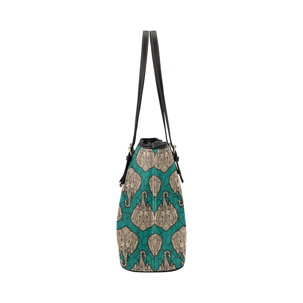 Boho Head Elephant Leather Tote Bag