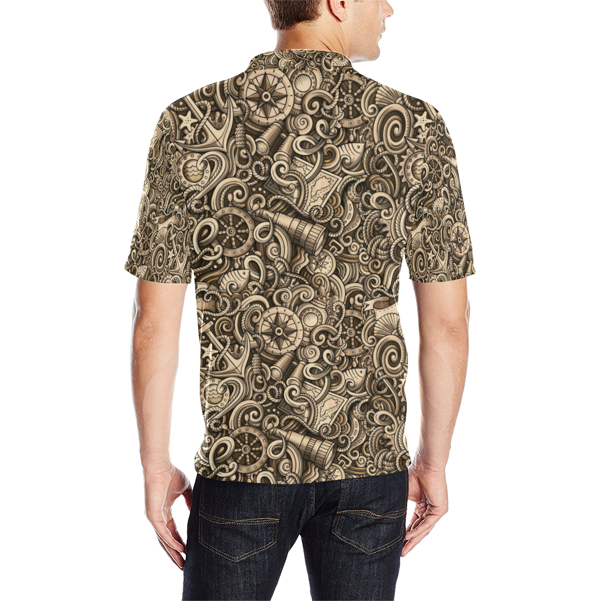 Nautical Tattoo Design Themed Print Men Polo Shirt