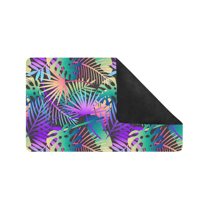 Neon Flower Tropical Palm Leaves Rubber Doormat