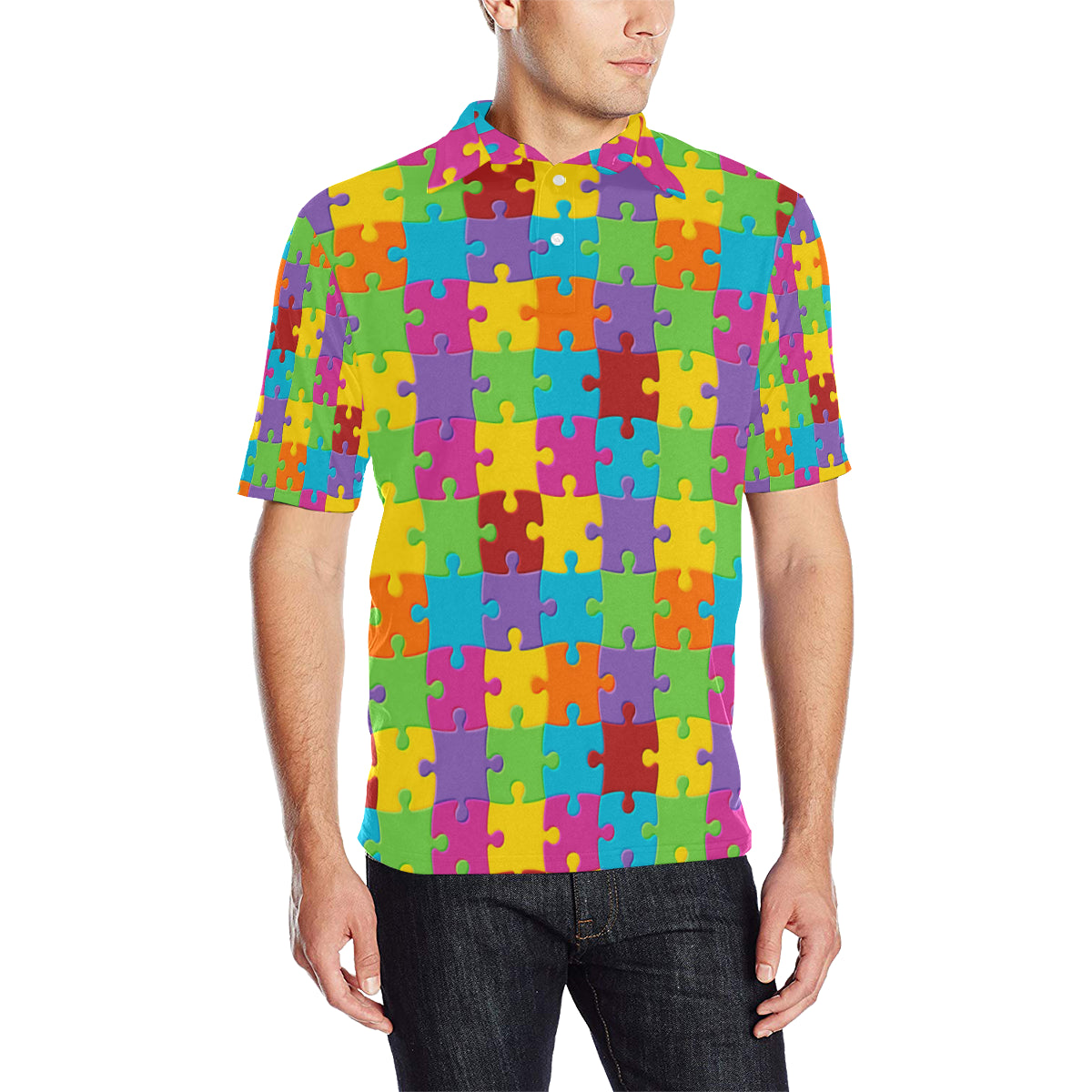 Autism Awareness Pattern Print Design 02 Men Polo Shirt