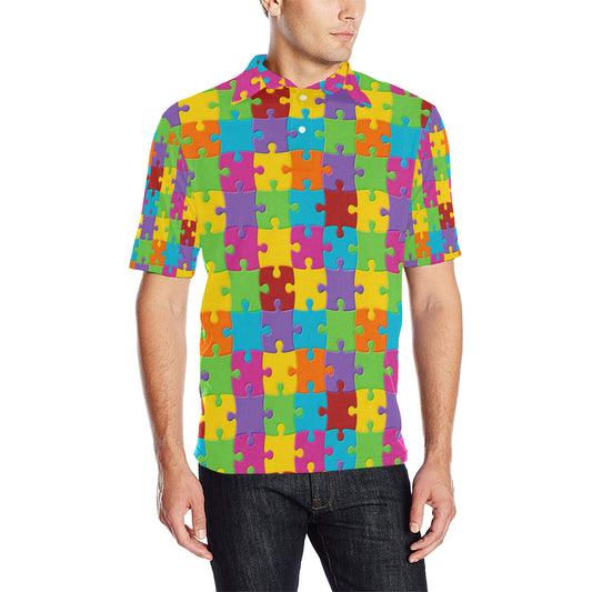 Autism Awareness Pattern Print Design 02 Men Polo Shirt