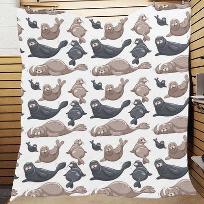 Sea Lion Pattern Print Design 02 Premium Quilt