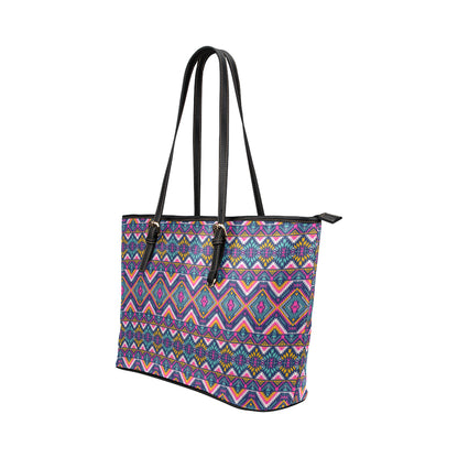 Indian Navajo Pink Themed Design Print Leather Tote Bag
