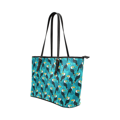 Toucan Parrot Pattern Print Leather Tote Bag