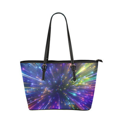 Celestial Rainbow Speed Light Leather Tote Bag