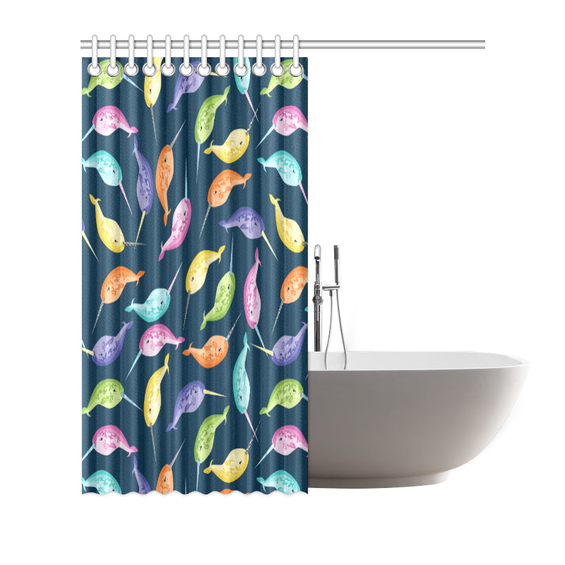 Narwhal Colorful Pattern Print Design 03 Shower Curtain