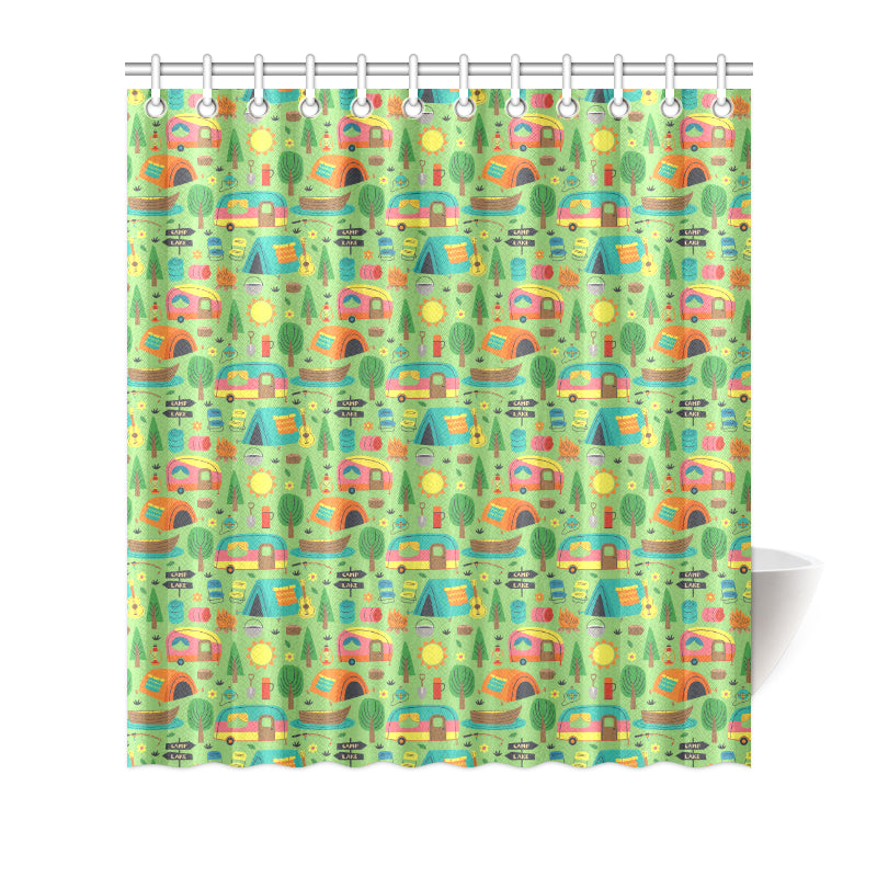 Camping Camper Pattern Print Design 04 Shower Curtain