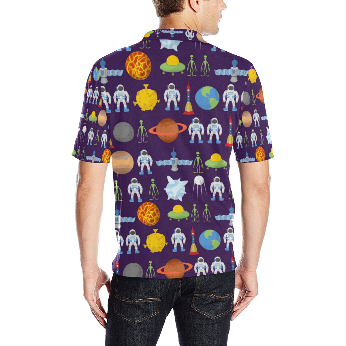 Alien Astronaut Planet Men Polo Shirt
