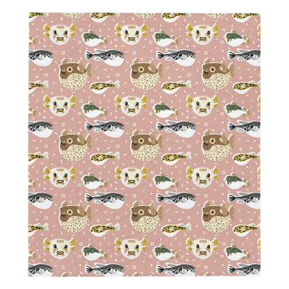 Fugu Cute Pattern Print Design 01 Premium Quilt