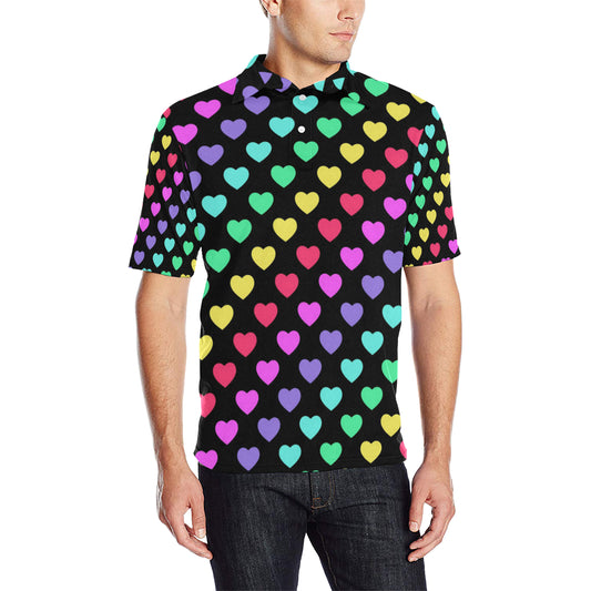 Heart Rainbow Pattern Print Design HE02 Men Polo Shirt