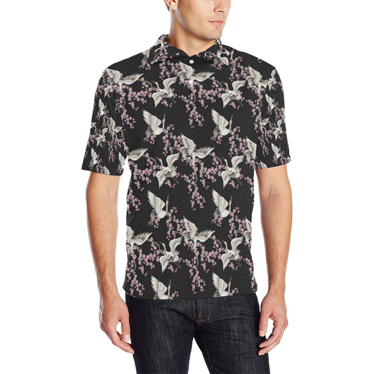 Crane Pattern Print Design 01 Men Polo Shirt