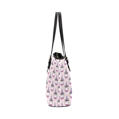 Cupcakes Unicorn Print Pattern Leather Tote Bag