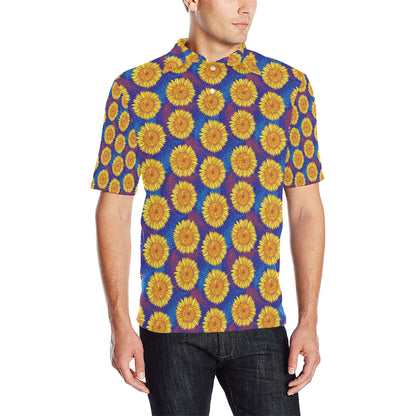 Sunflower Hand Drawn Style Print Men Polo Shirt