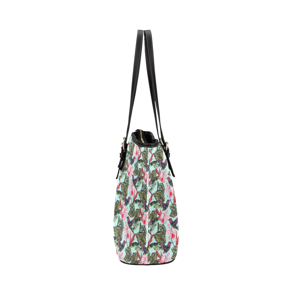 Hummingbird Cute Themed Print Leather Tote Bag