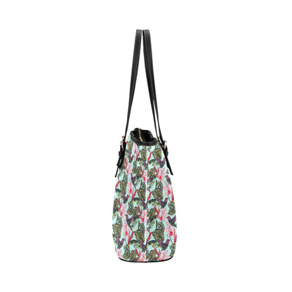 Hummingbird Cute Themed Print Leather Tote Bag