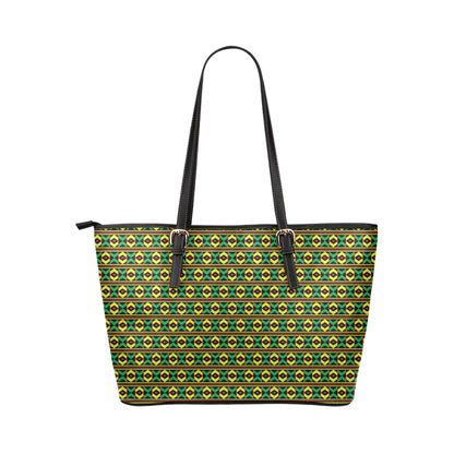 African Geometric Print Pattern Leather Tote Bag