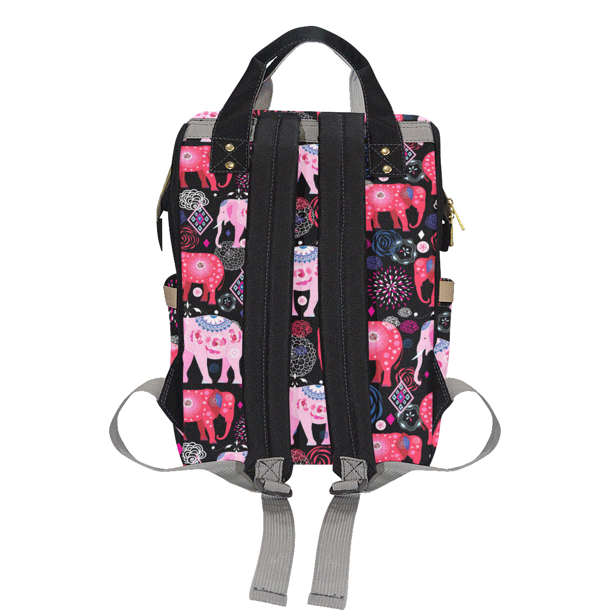 Pink Elephant Pattern Diaper Bag Backpack