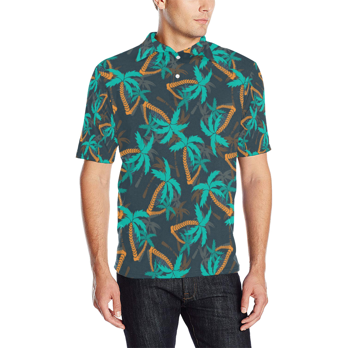 Palm Tree Pattern Print Design PT01 Men Polo Shirt