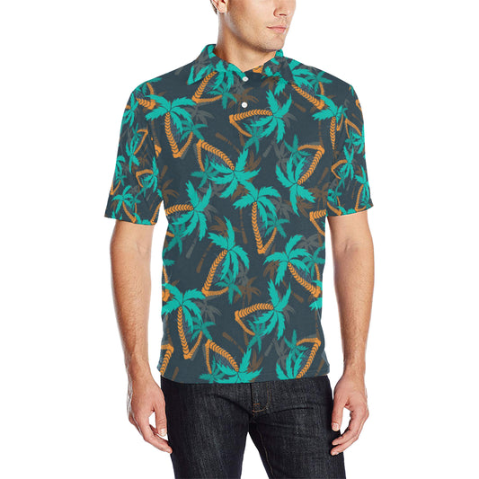 Palm Tree Pattern Print Design PT01 Men Polo Shirt