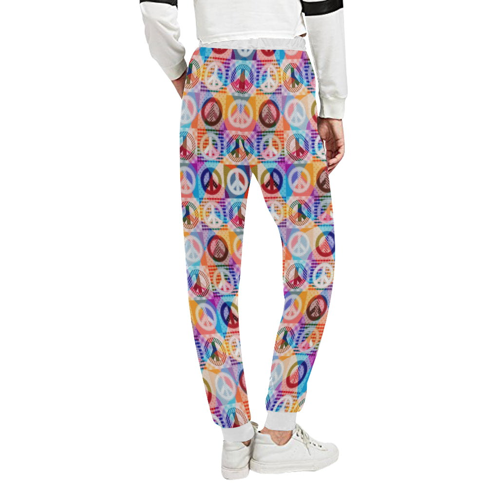 Peace Sign Patchwork Design Print Unisex Sweatpants