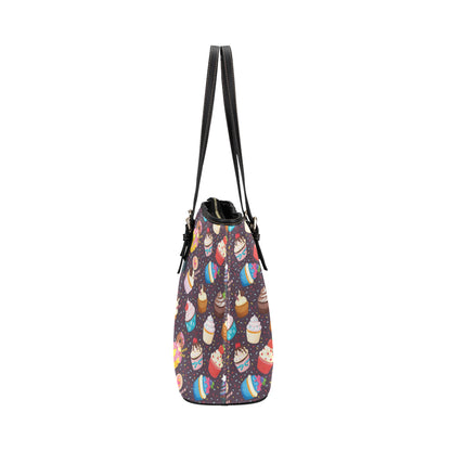 Cupcakes Party Print Pattern Leather Tote Bag
