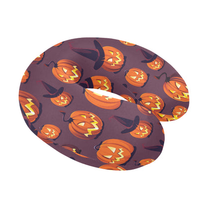 Halloween Pumpkin Pattern Print Design 03 U-Shaped Travel Neck Pillow