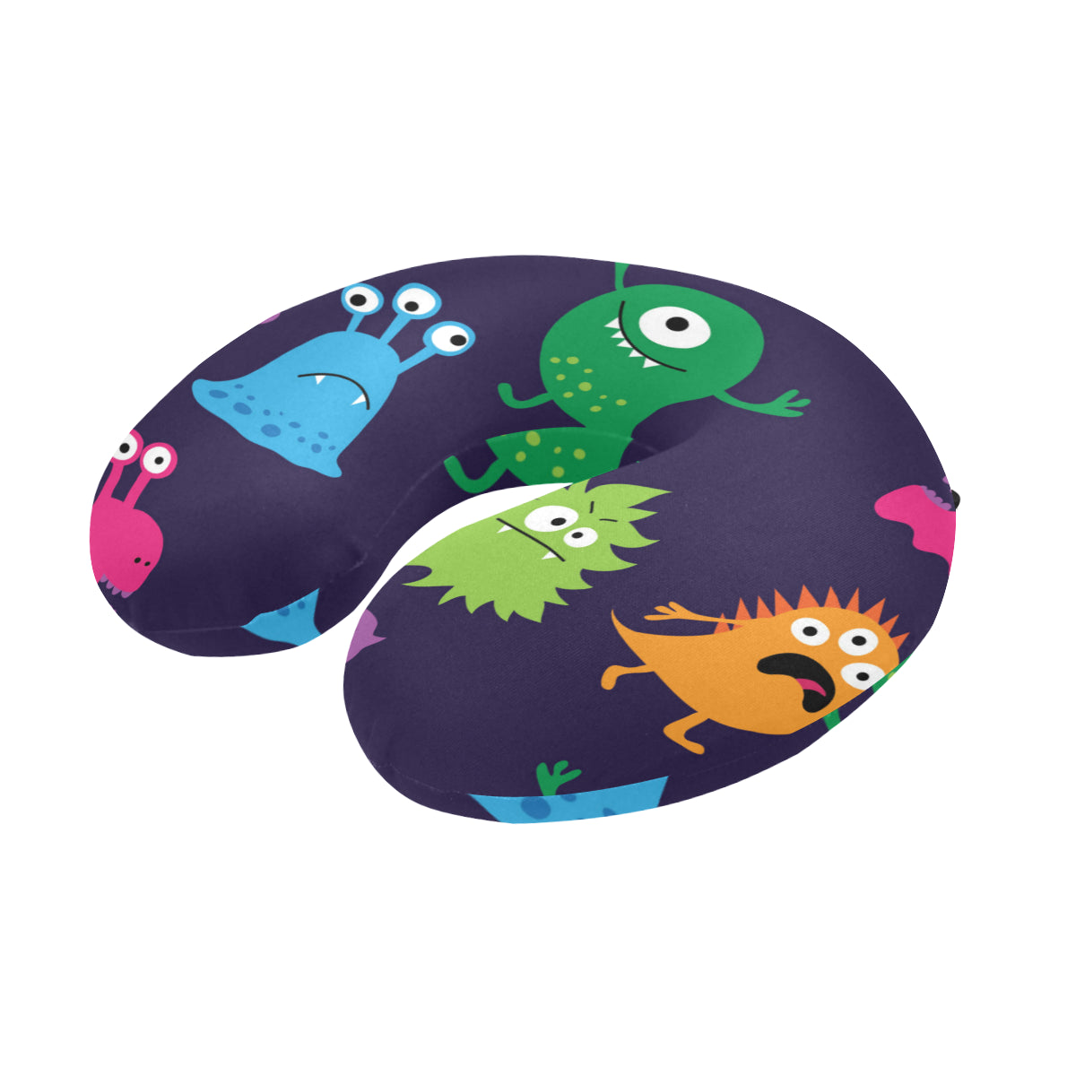 Monster Cartoon Pattern Print Design 02 U-Shaped Travel Neck Pillow