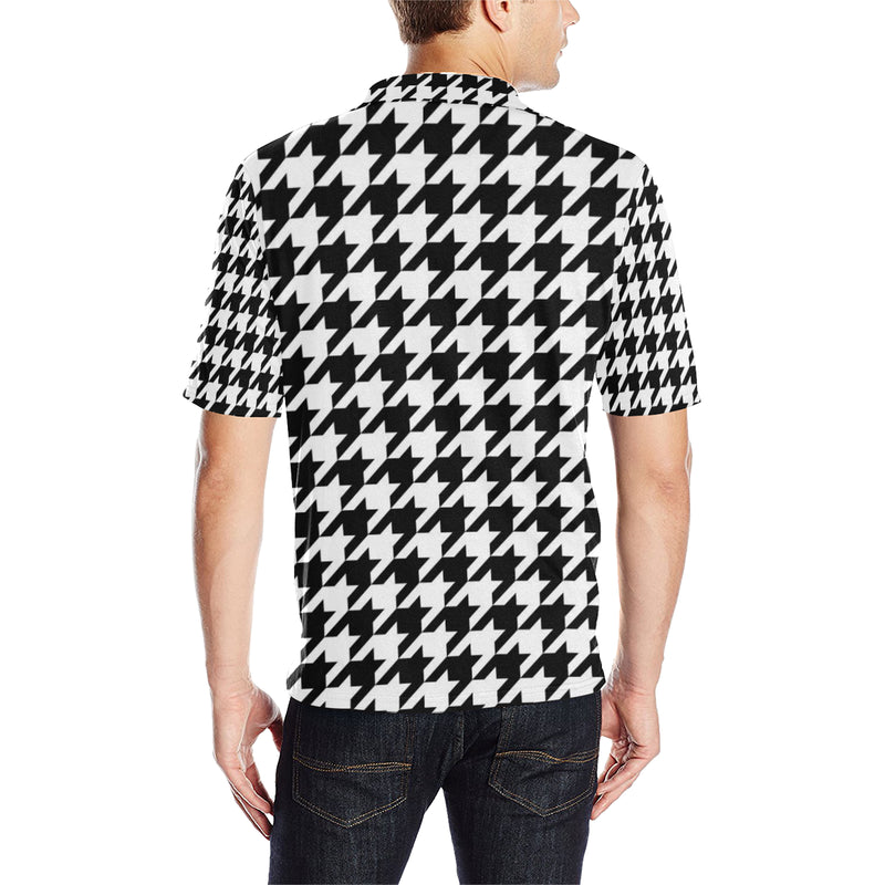 Houndstooth Black White  Pattern Print Design 05 Men Polo Shirt