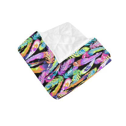 Neon Feather Pattern Print Design A02 Premium Quilt