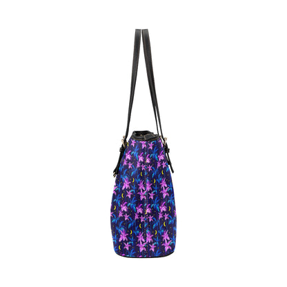 Palm Tree Night Scene Design Print Leather Tote Bag