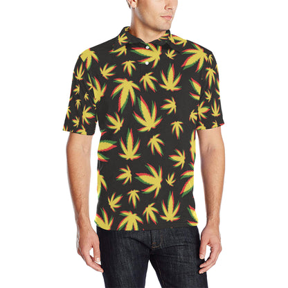 Pot Leaf Pattern Print Design A02 Men Polo Shirt