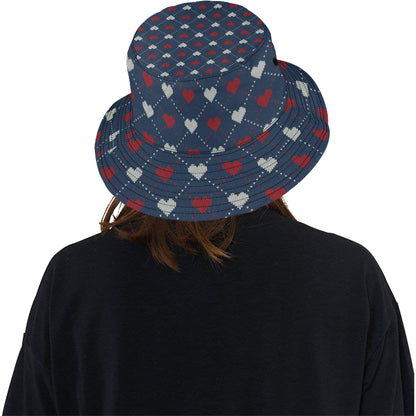 Heart Knit Pattern Print Design HE05 Unisex Bucket Hat