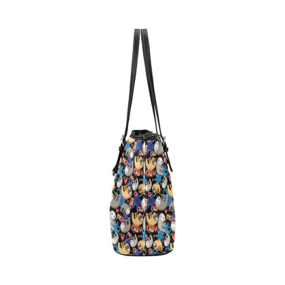 Sloth Cartoon Design Themed Print Leather Tote Bag