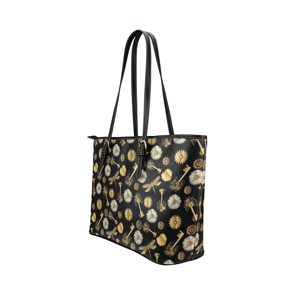 Steampunk Dragonfly Design Themed Print Leather Tote Bag