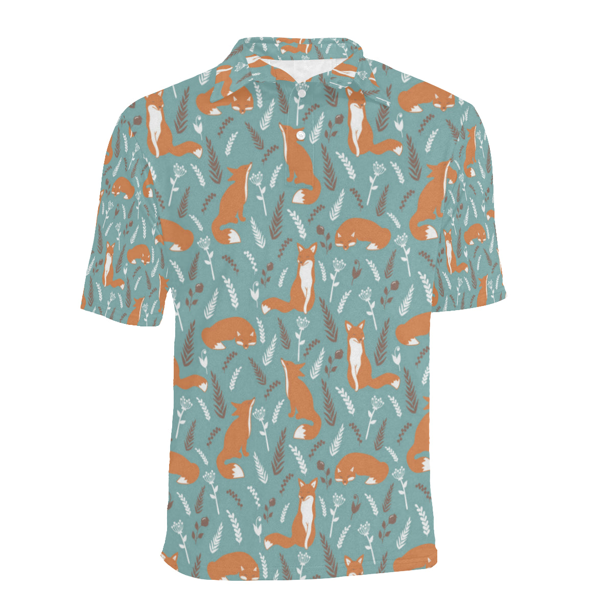 Fox Forest Print Pattern Men Polo Shirt