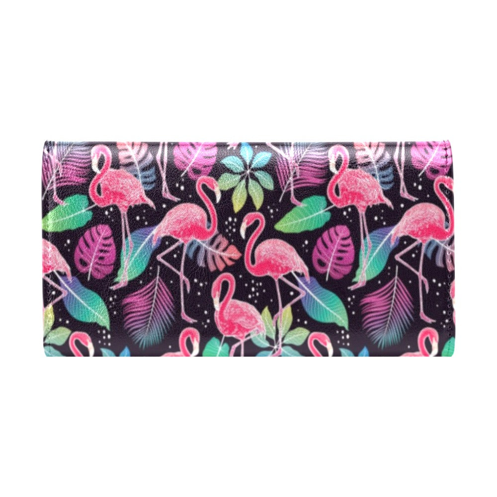 Flamingo Tropical leaves Neon Print Women's Trifold Wallet