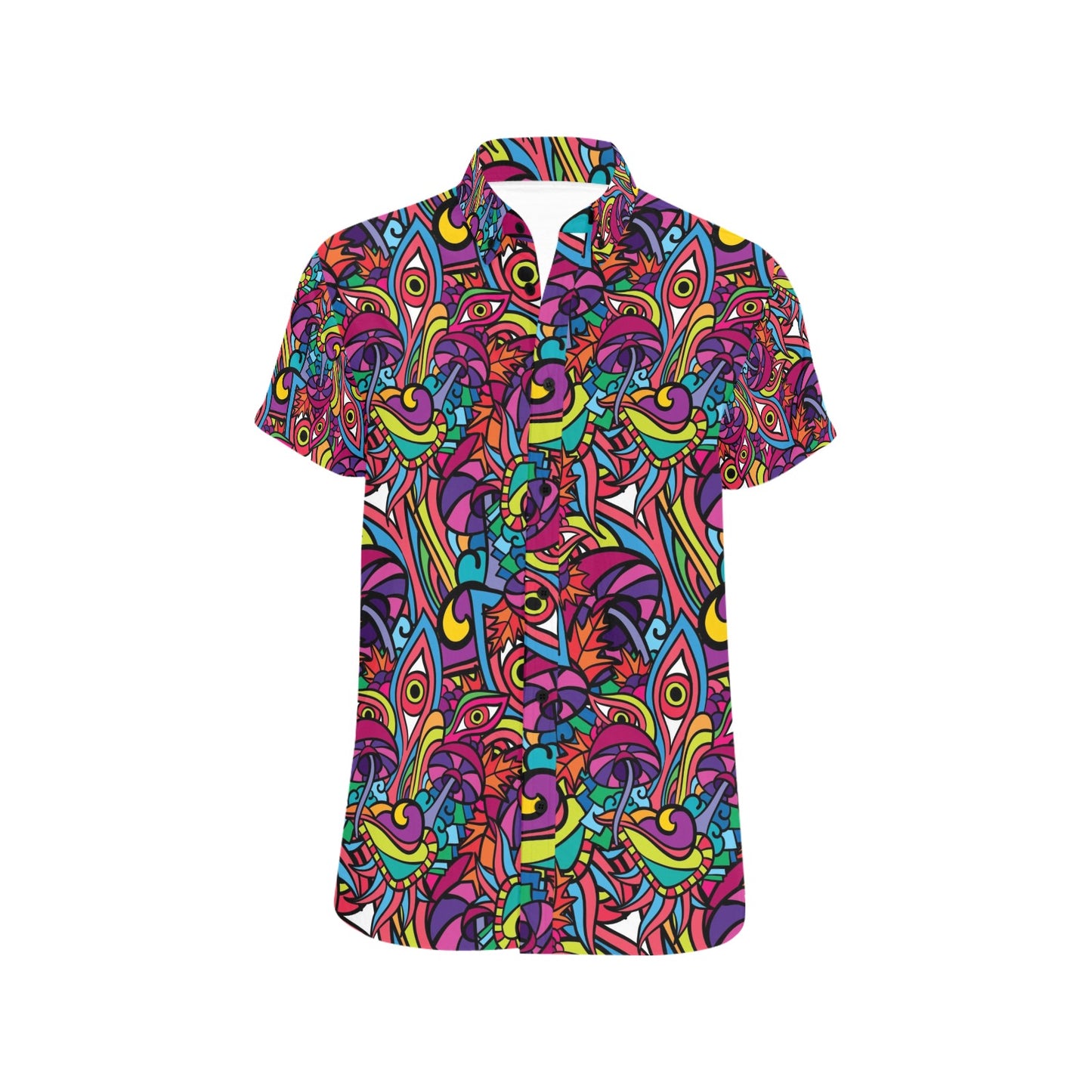 Trippy Print Design LKS302 Men Short Sleeve Button Up Shirt