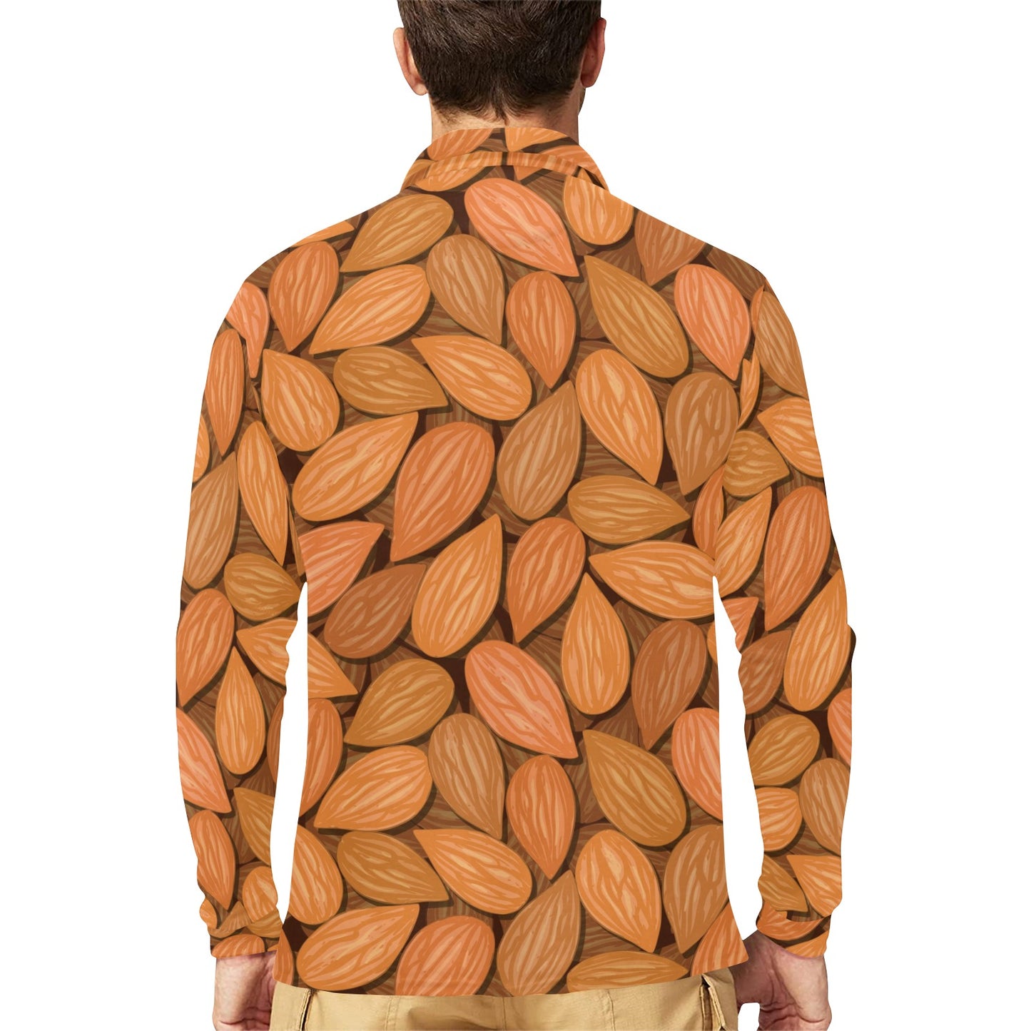 Almond Pattern Print Design 01 Long Sleeve Polo Shirt For Men's